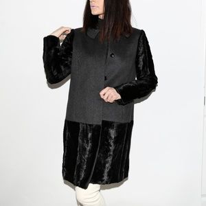 TIBI New York Grey Black Wool Faux Fur Coat